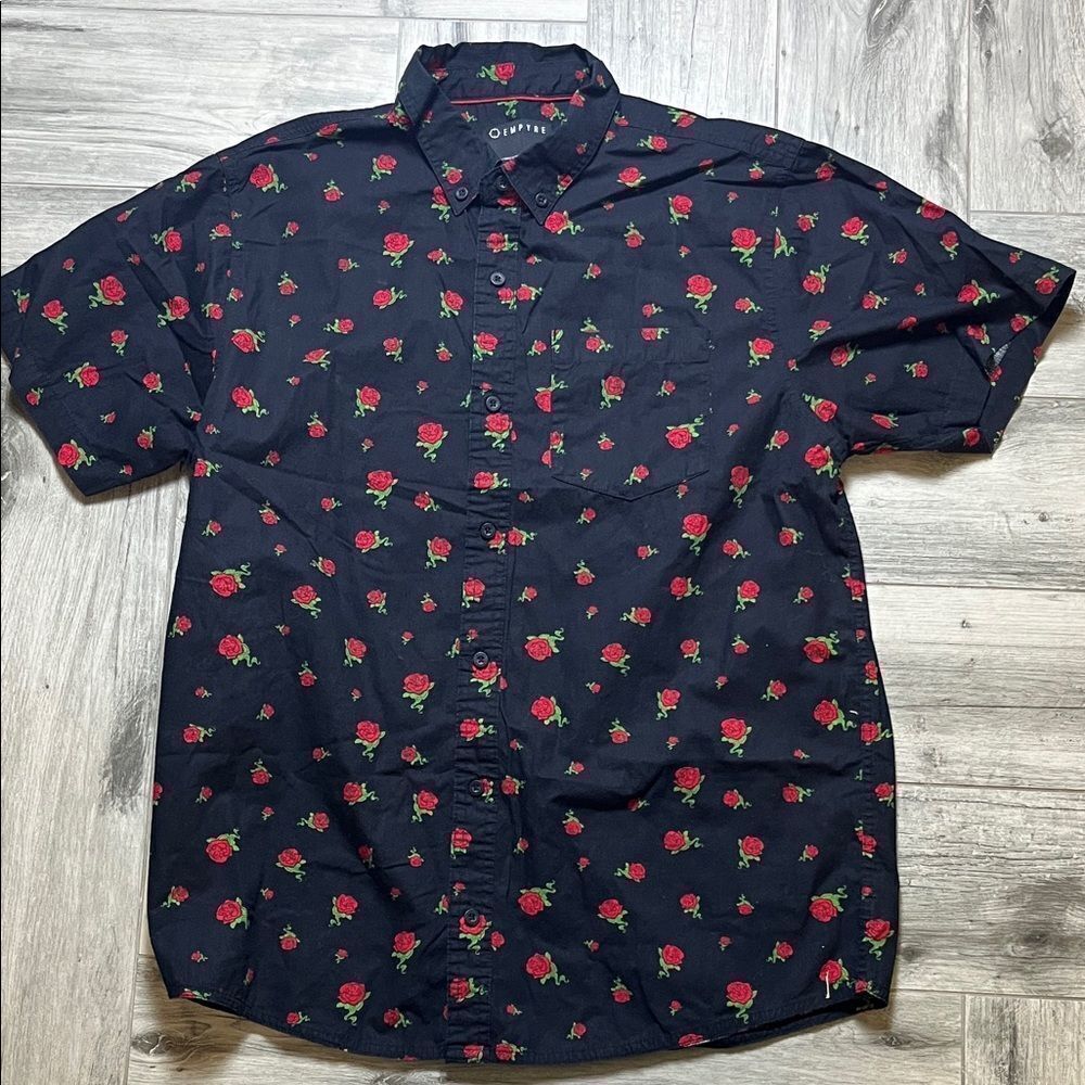 Empyre Black Shirt with Red Floral Design